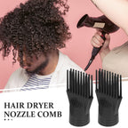 Hair dryer comb attachment installed on a blower nozzle