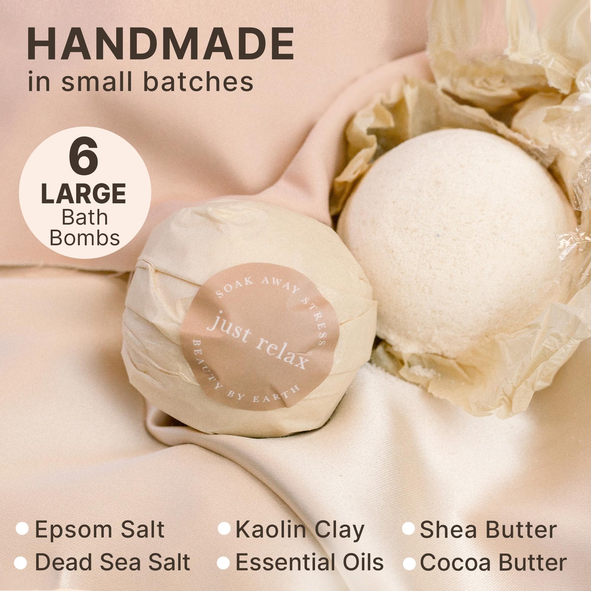 Ingredients layout showcasing organic shea butter cocoa seed butter and Epsom salt used in these USA made fizzers