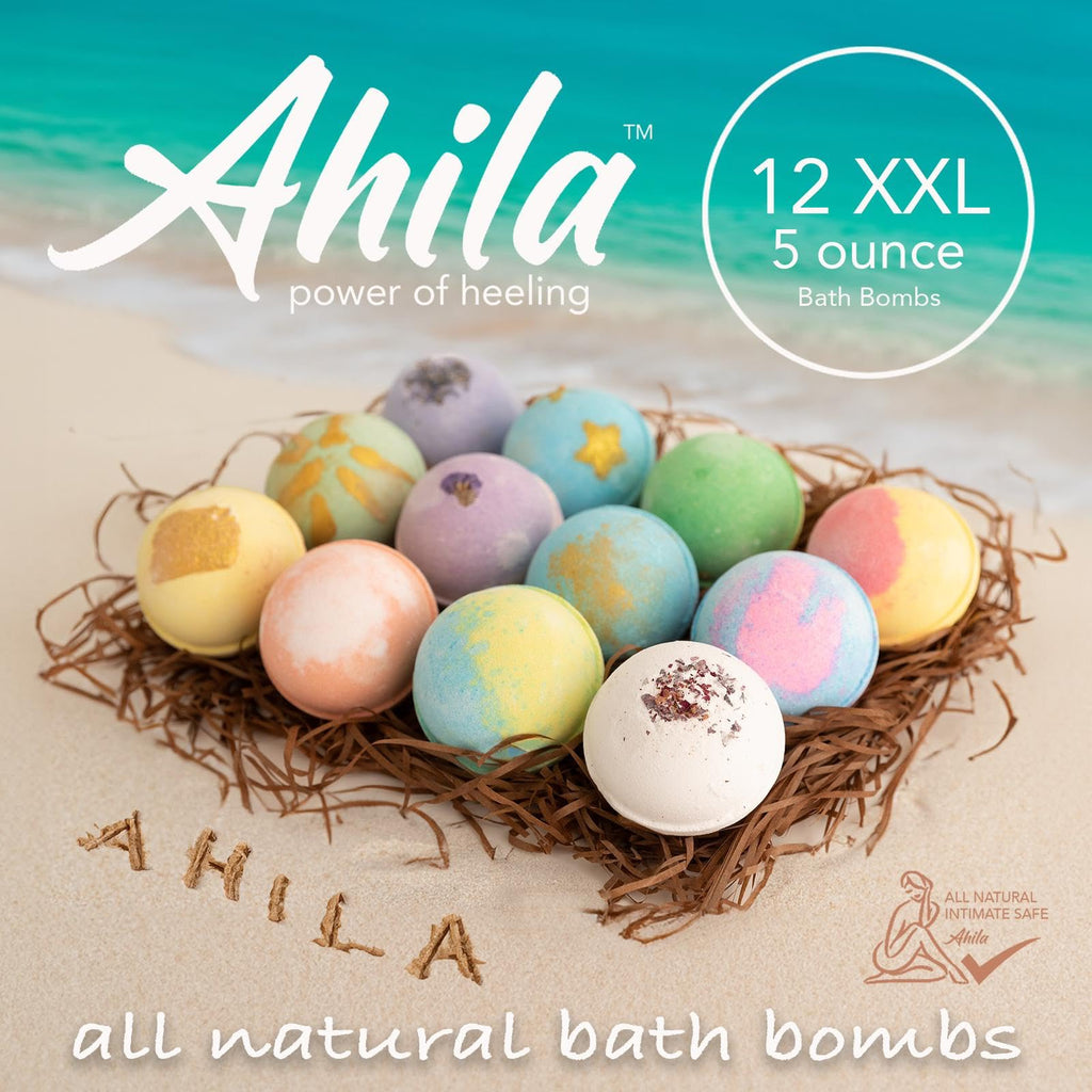 Ahila Power Of Healing bath bomb set showing individual wrapped packaging.