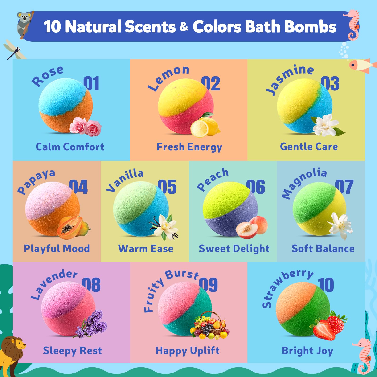 Natural ingredients illustration highlighting baking soda and essential oils for sensitive skin.