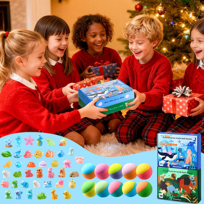 Travel friendly packaging of the children premium imported multi pack bath bomb gift set.