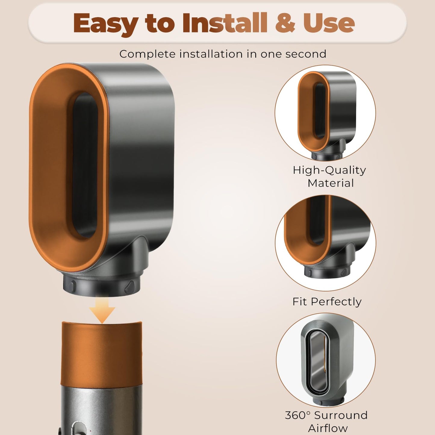 Dyson Airwrap compatible nozzle showing interior airflow design