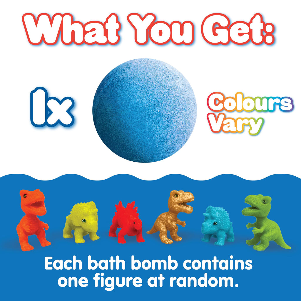 Collectible miniature dinosaur toy revealed inside the bath bomb
