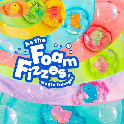 Bubbletail organic kids bath bombs packaging with eight distinct fruit flavor labels displayed clearly
