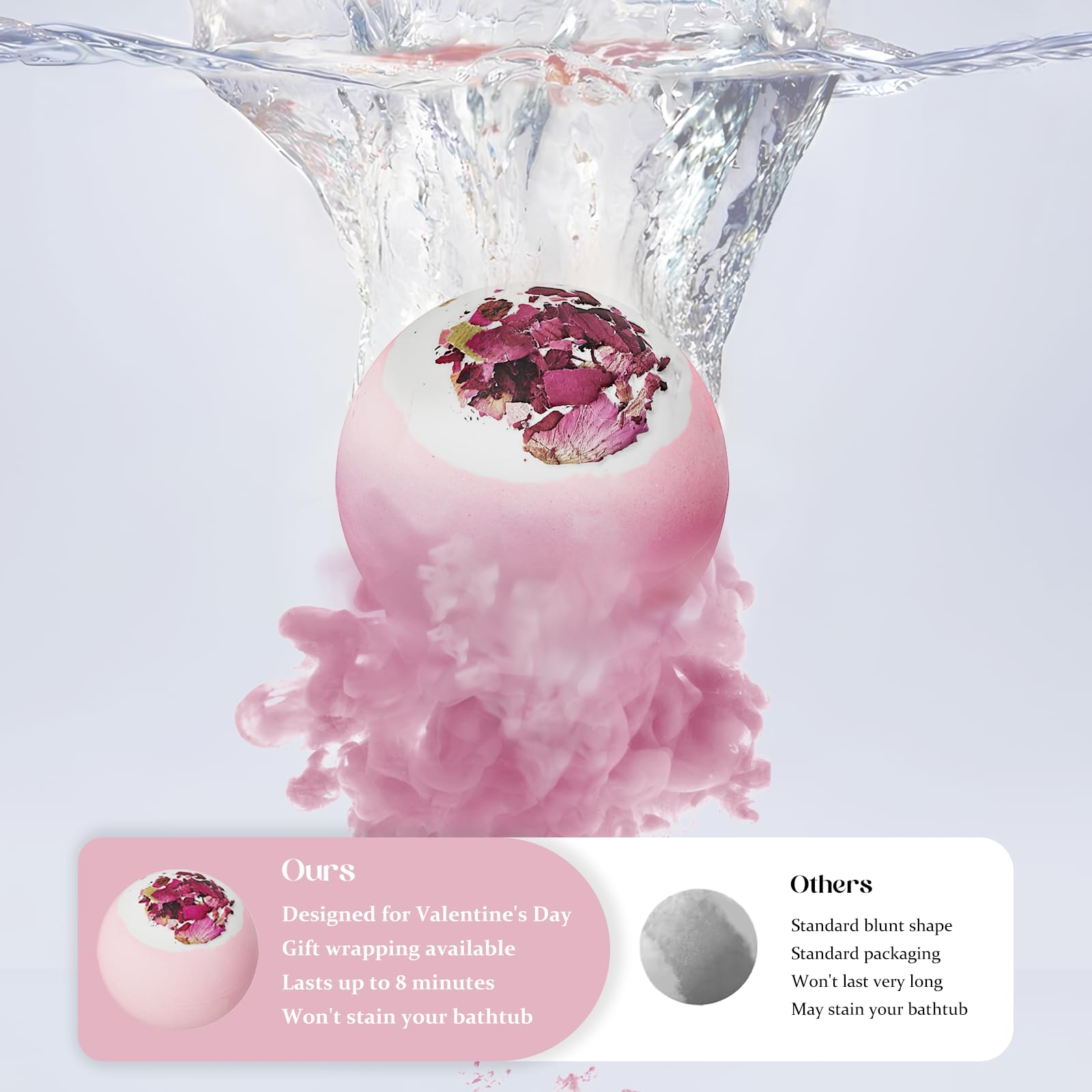 Close up view of the rose hearts flower bath ball revealing the safe kid friendly formula texture