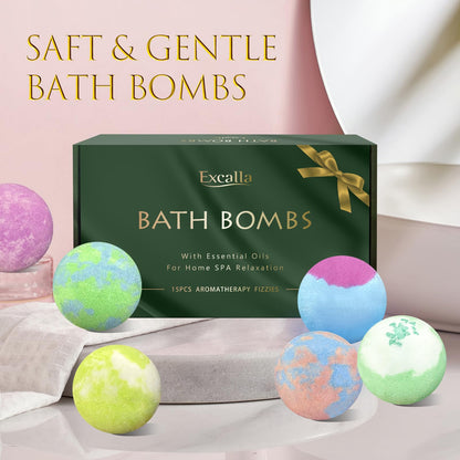 Excalla essential oil infused bath treats showcasing eight natural unique aromas.