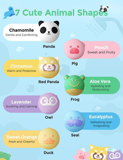 Momcozy organic essential oil kids bath fizzies unpacked showing cute 3D animal shapes