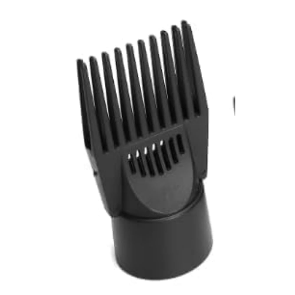 Close up of wide teeth on hair dryer comb attachment