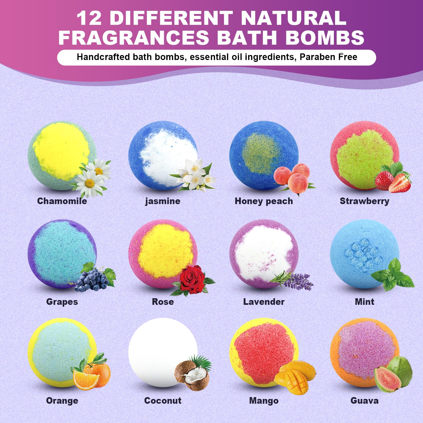 Handcrafted round bath bomb fizzing actively in warm water creating rich aromatic bubbles