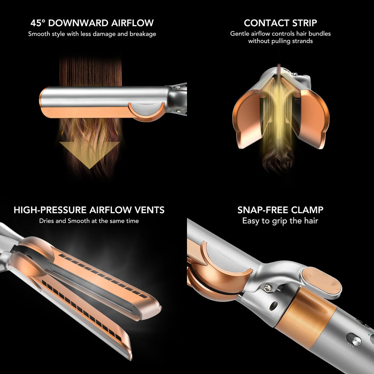 Side profile of Tosage airflow attachment for hair styling