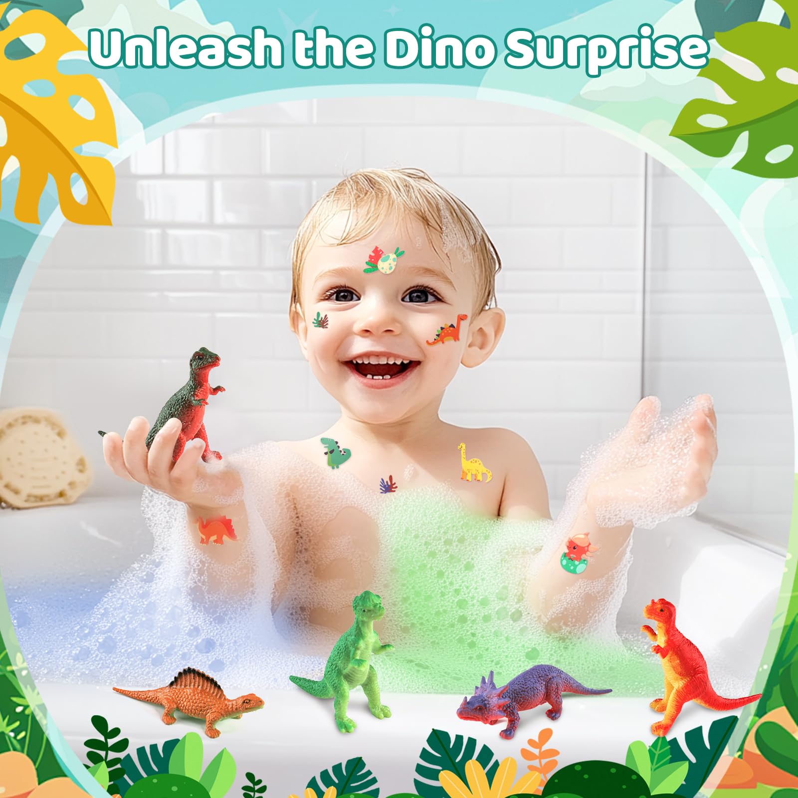 Miniature surprise dinosaur toys hidden inside the kid bath bombs