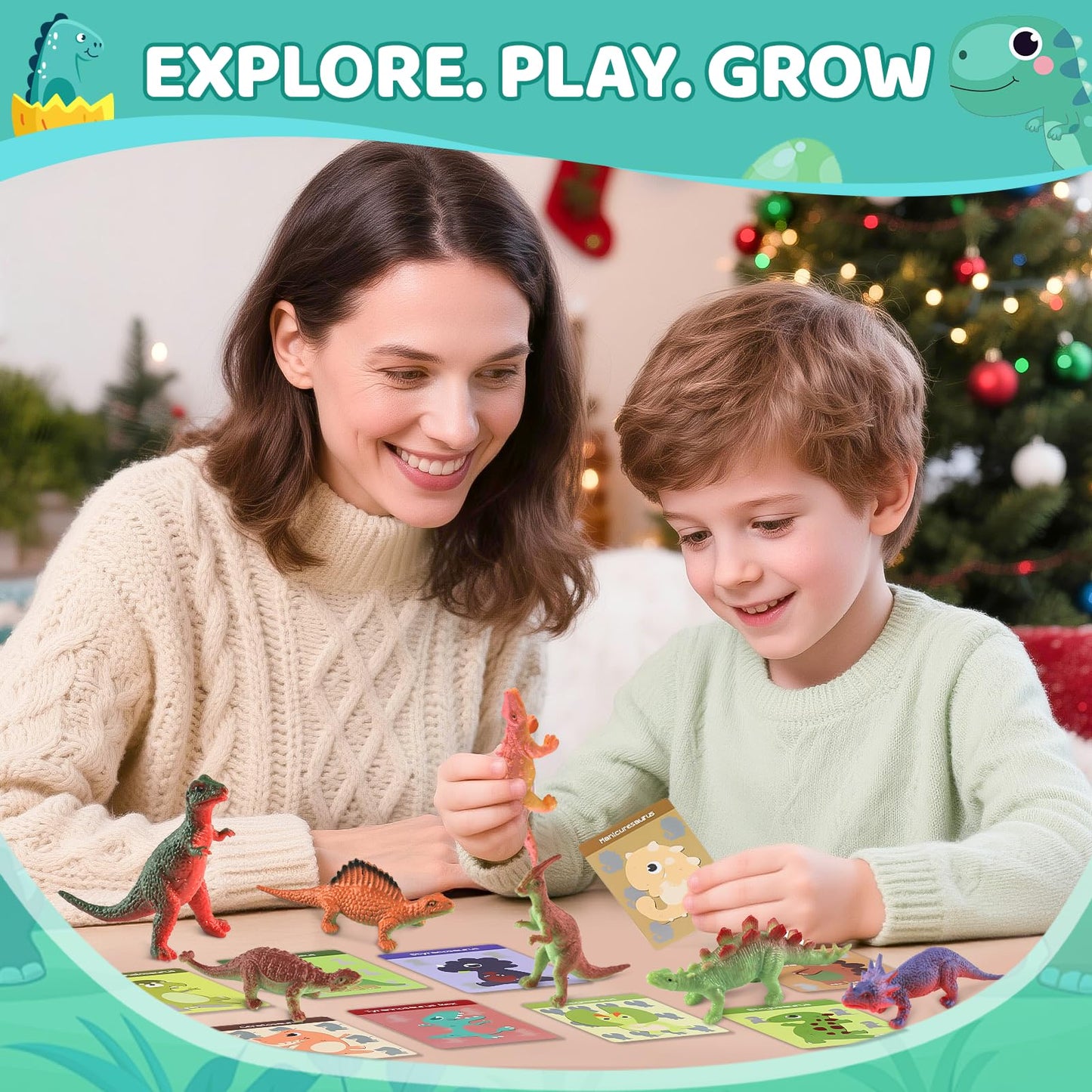 Educational dinosaur learning cards included in the kids gift set