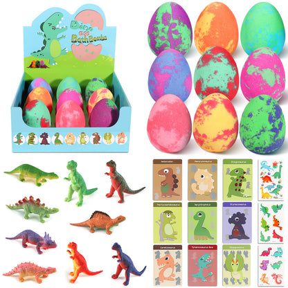 Premium 9 count dinosaur toy bath bomb box open presentation view