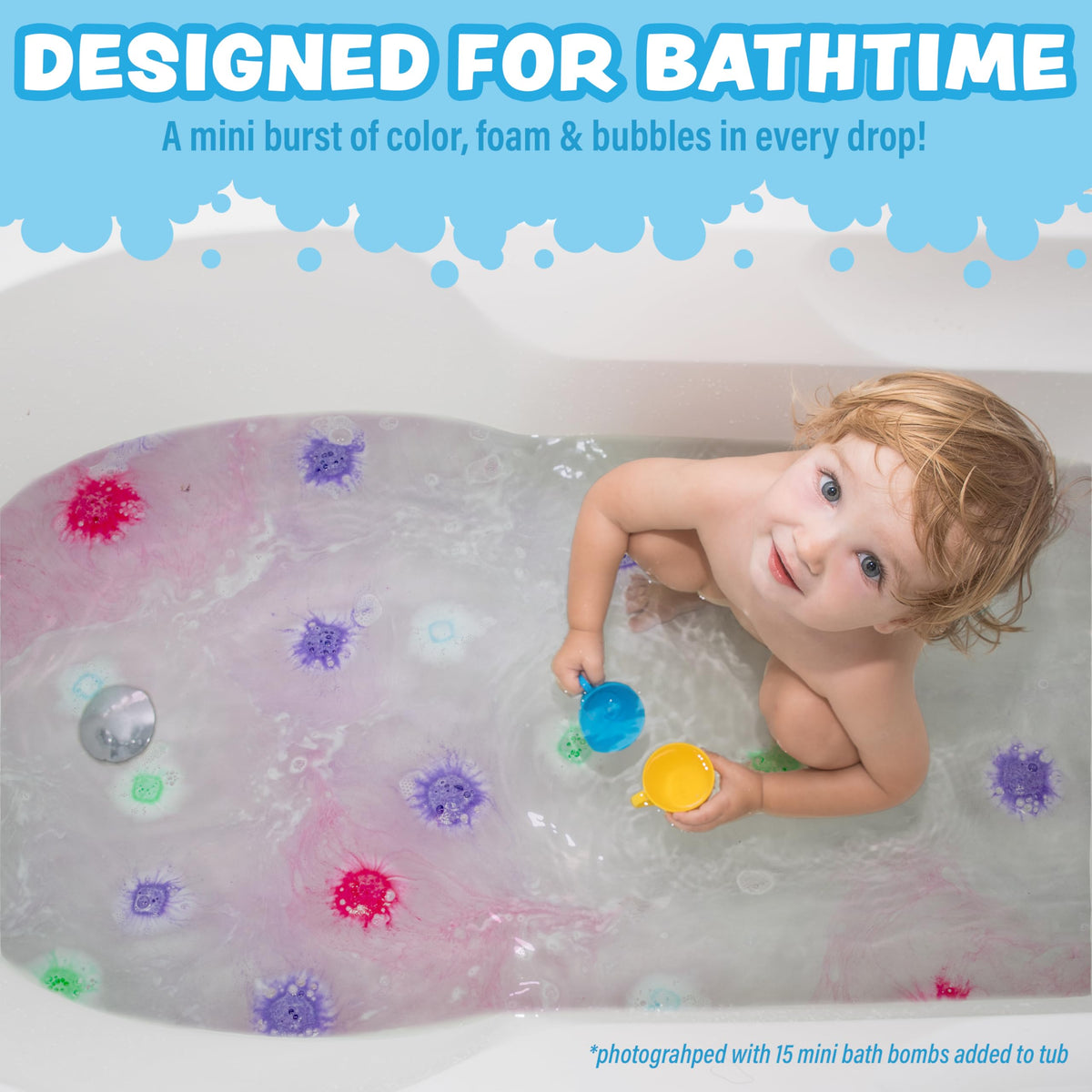 Tub Works colorful fizzy tablets in bathtub water