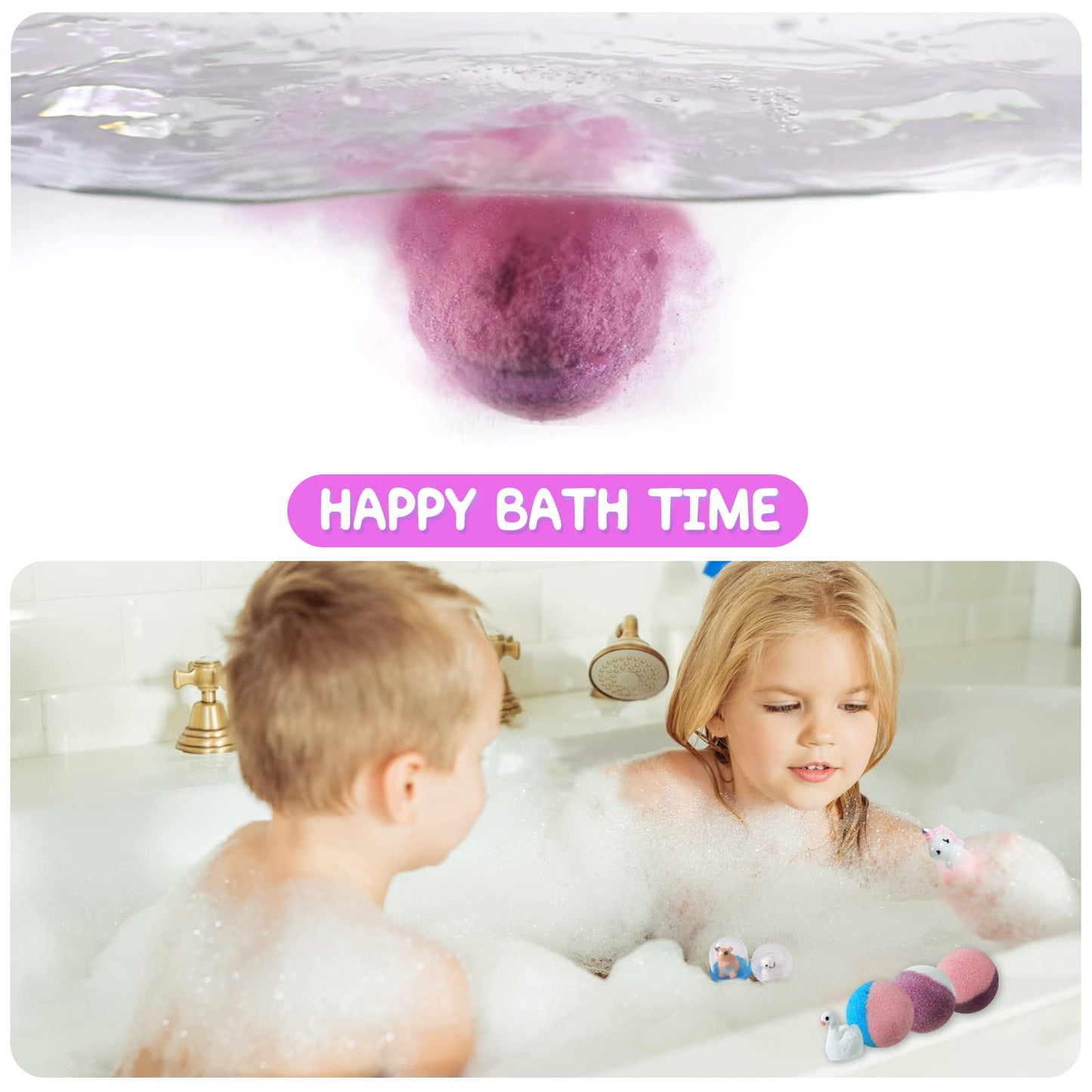 Natural essential oil infused kids bath set lifestyle display.