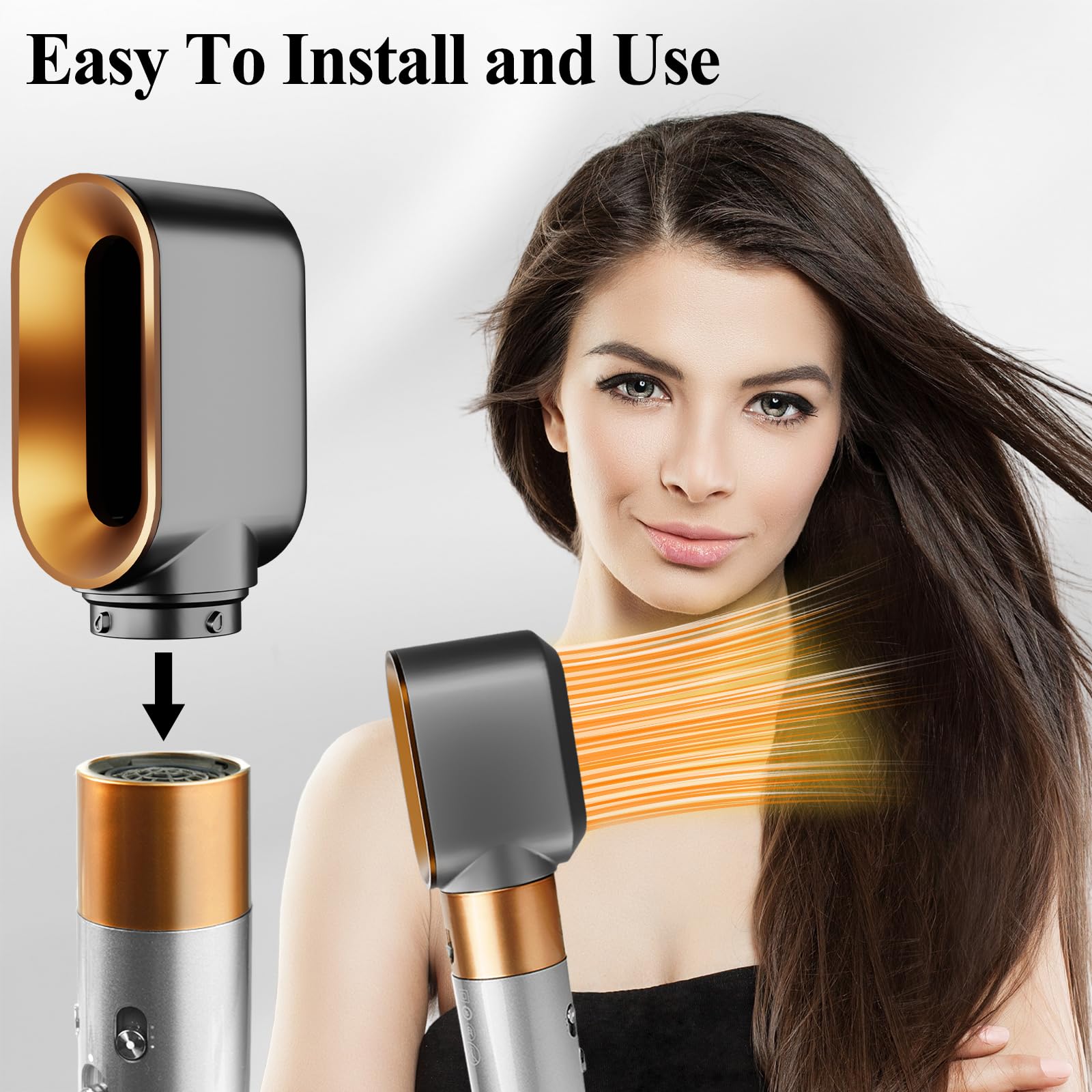Side view of pre-styling dryer attachment for Dyson