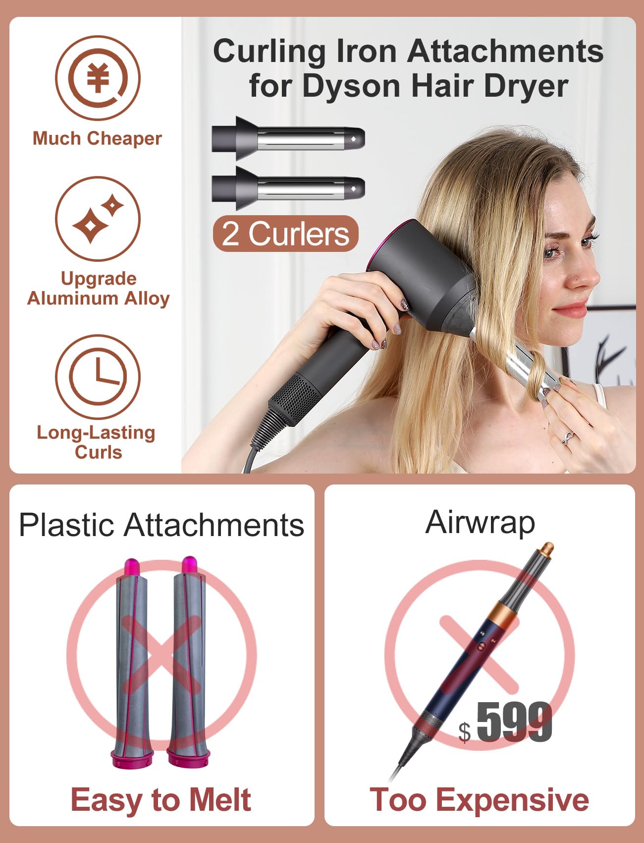 Nekuma dual-direction curling barrels for hair dryer