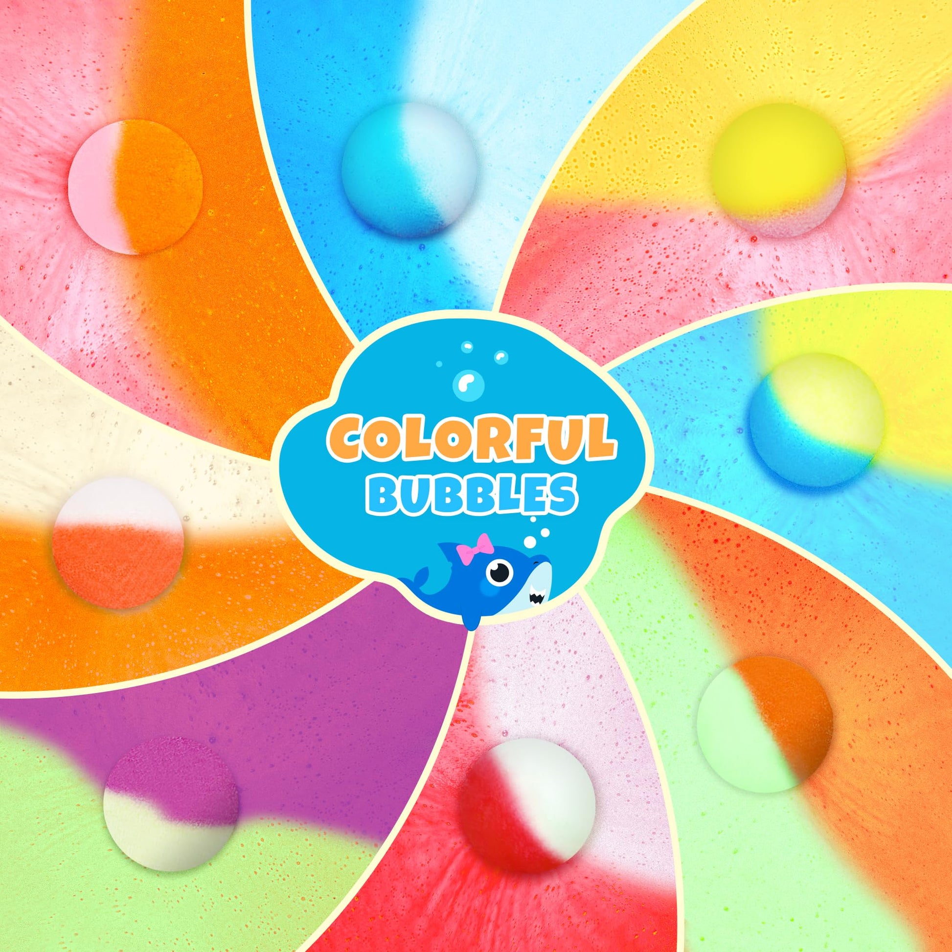 Hypoallergenic essential oil bath balls for kids showing non staining vibrant colors