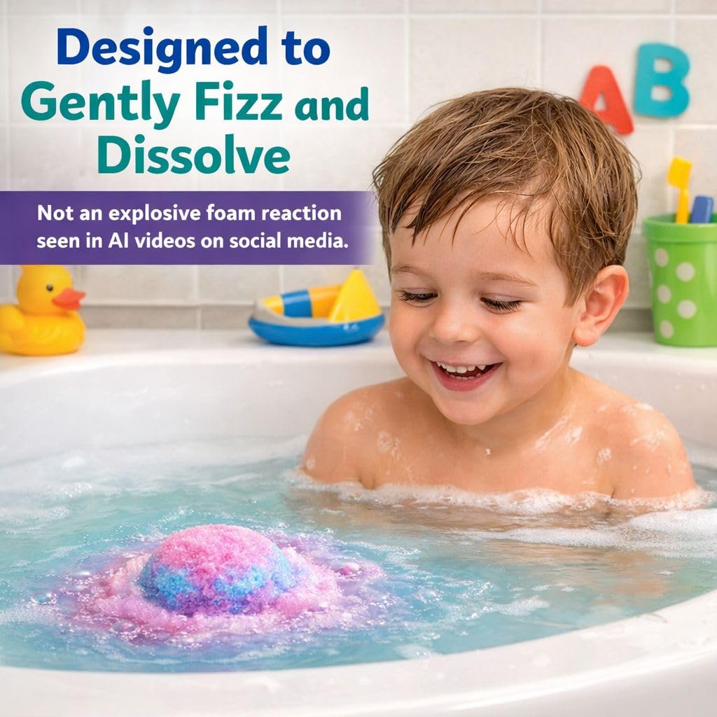 Mineral Me California kids bath fizzies lined up showing colorful eggs