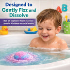 Mineral Me California kids bath fizzies lined up showing colorful eggs