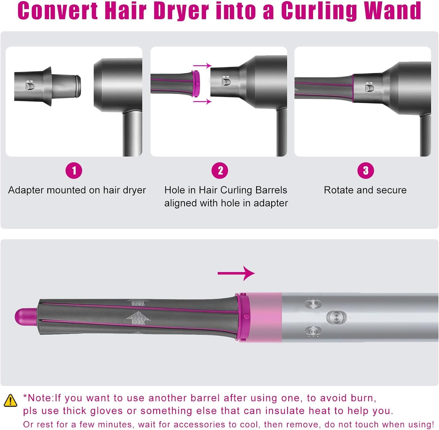 Long curling barrel attachments for Dyson hair dryer
