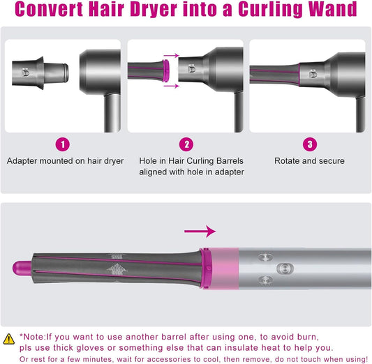 Long curling barrel attachments for Dyson hair dryer