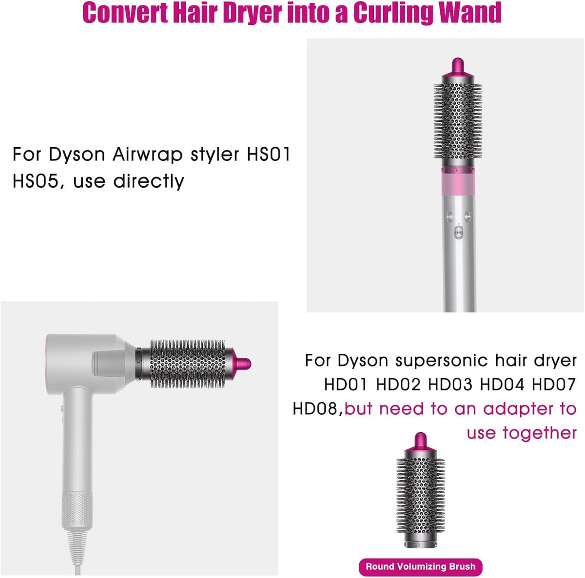 Round volumizing brush attachment for hair styling