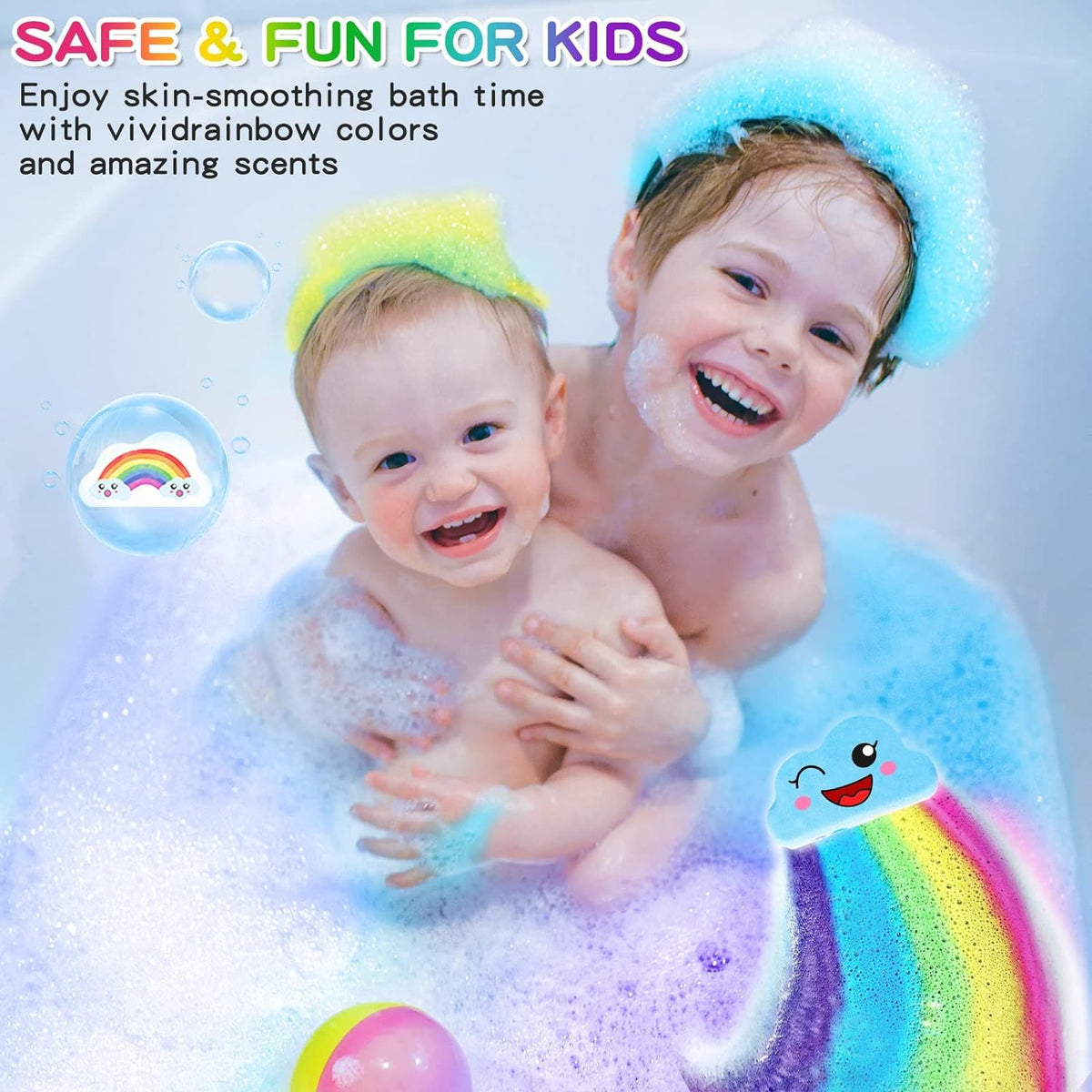Beauwell cloud shaped rainbow bath fizzies in water