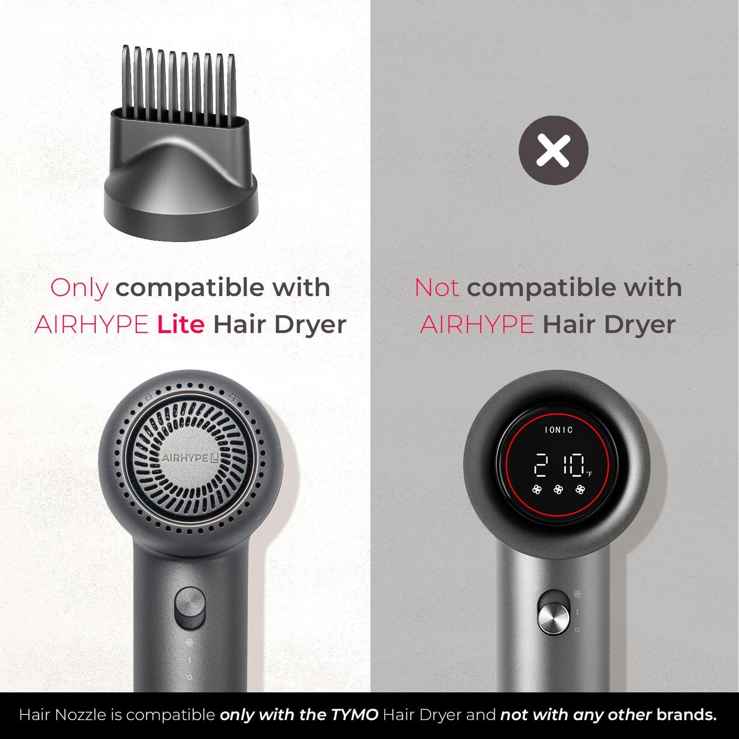 Tymo magnetic comb nozzle showing heat resistant teeth