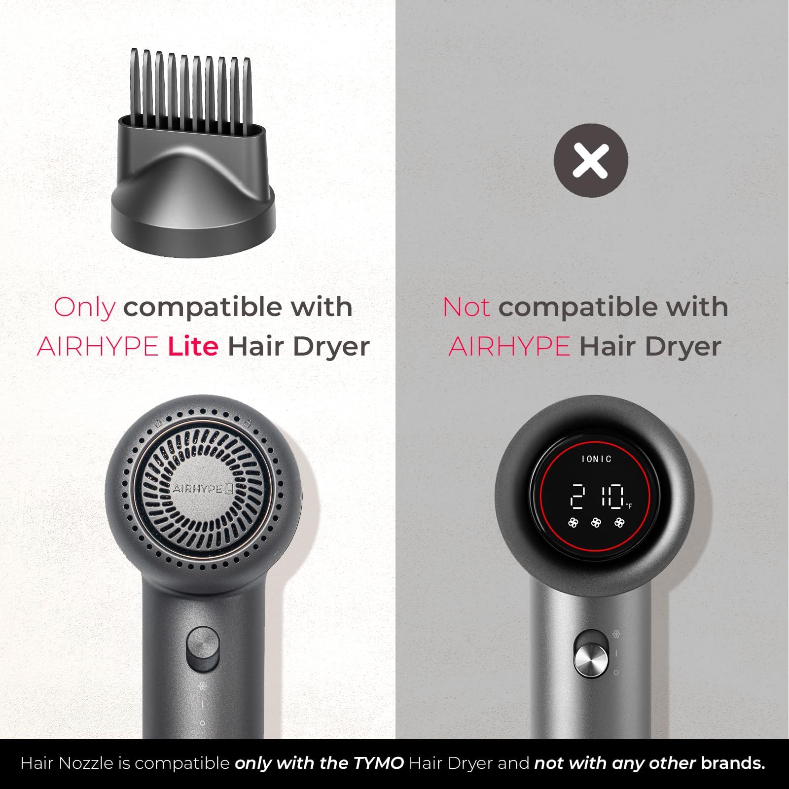 Tymo magnetic comb nozzle showing heat resistant teeth