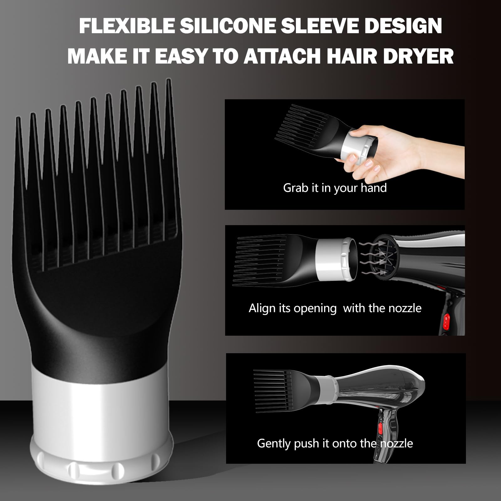 Side profile of Lura hair dryer comb nozzle