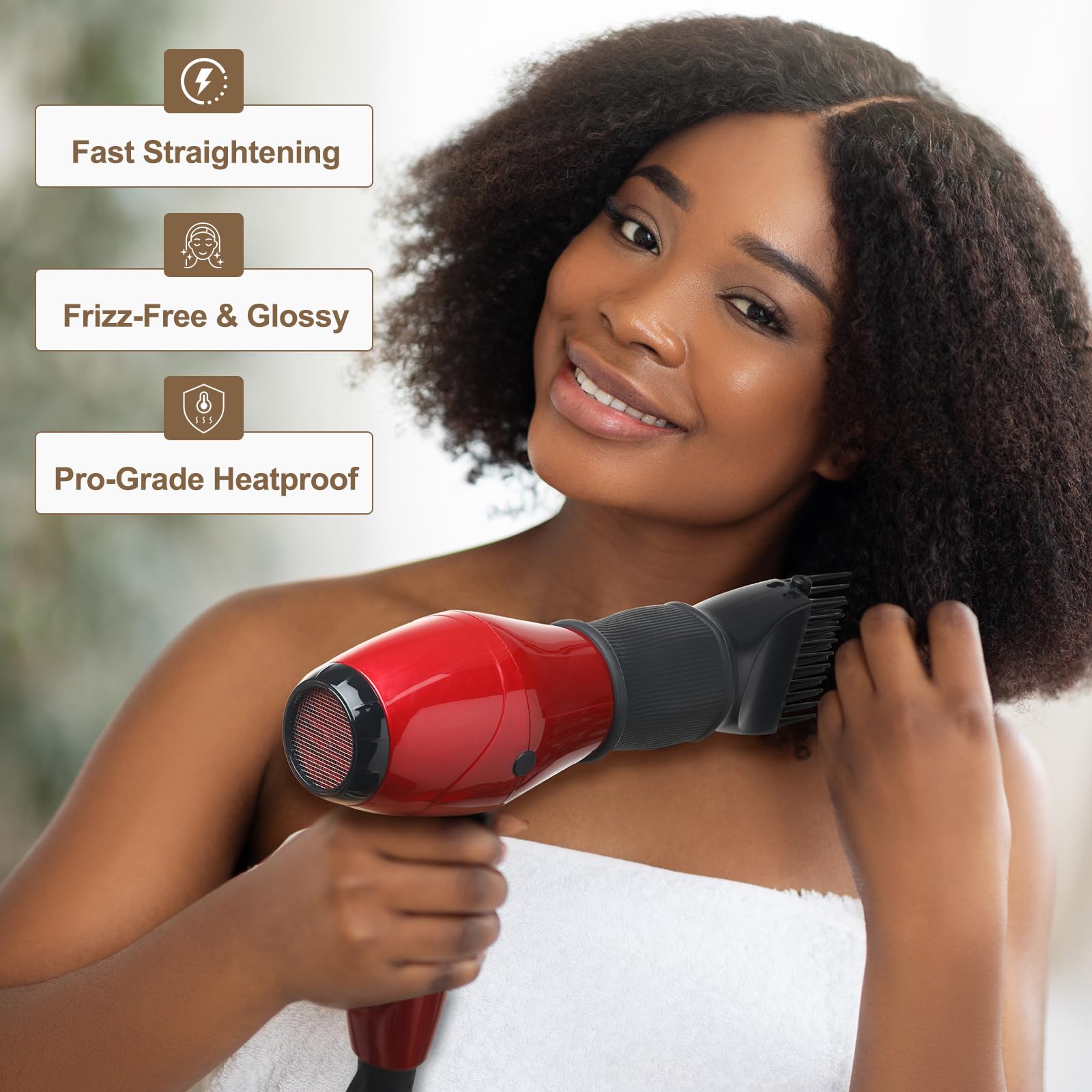 Perfehair comb attachment showing heat resistant silicone base for blow dryers