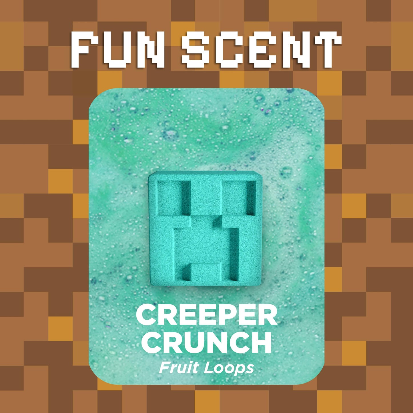 Collectible block builder toy figure emerging from the dissolved green bath product.