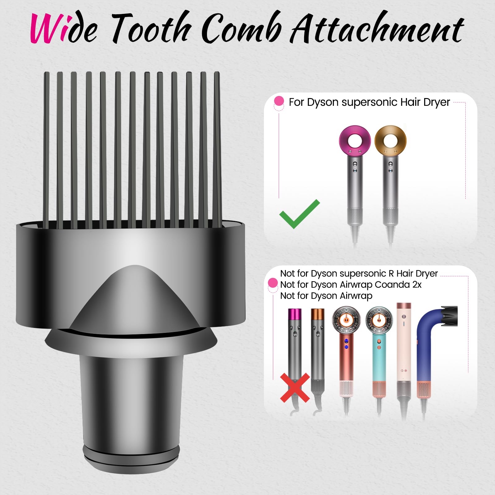Grey wide tooth comb accessory for Dyson hair dryer attachment