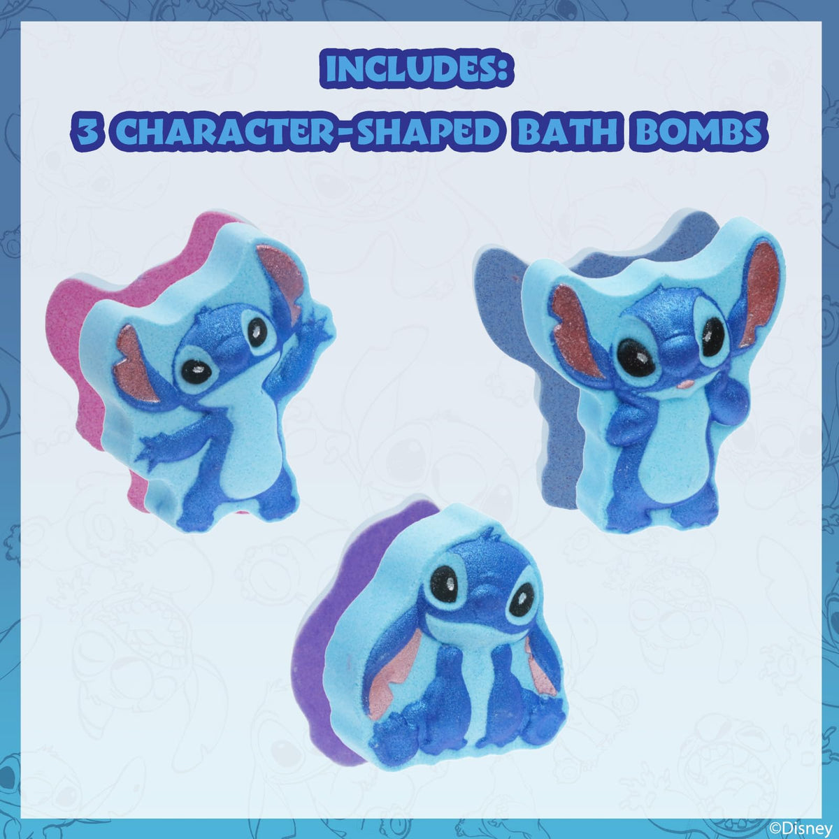 Townley Girl Disney Stitch character shaped bath bombs close up