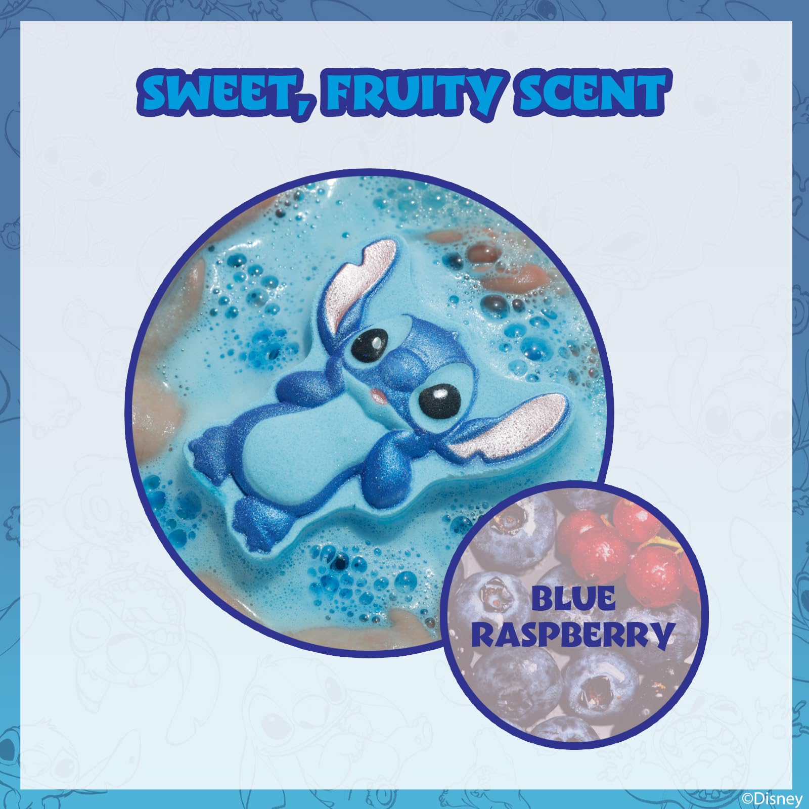 Back layout of Disney Stitch personal care product box displaying safety information