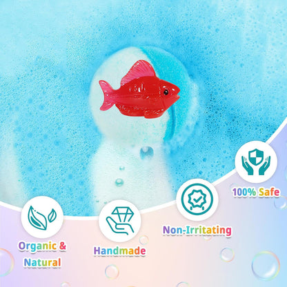 Collection of hidden mystery jungle and sea animal toys included inside the children bath kit.
