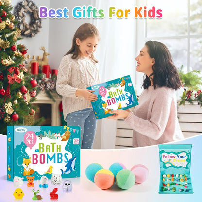 Organic kids bath bombs releasing kid-friendly fruity fragrances in a warm bathtub whirlpool.