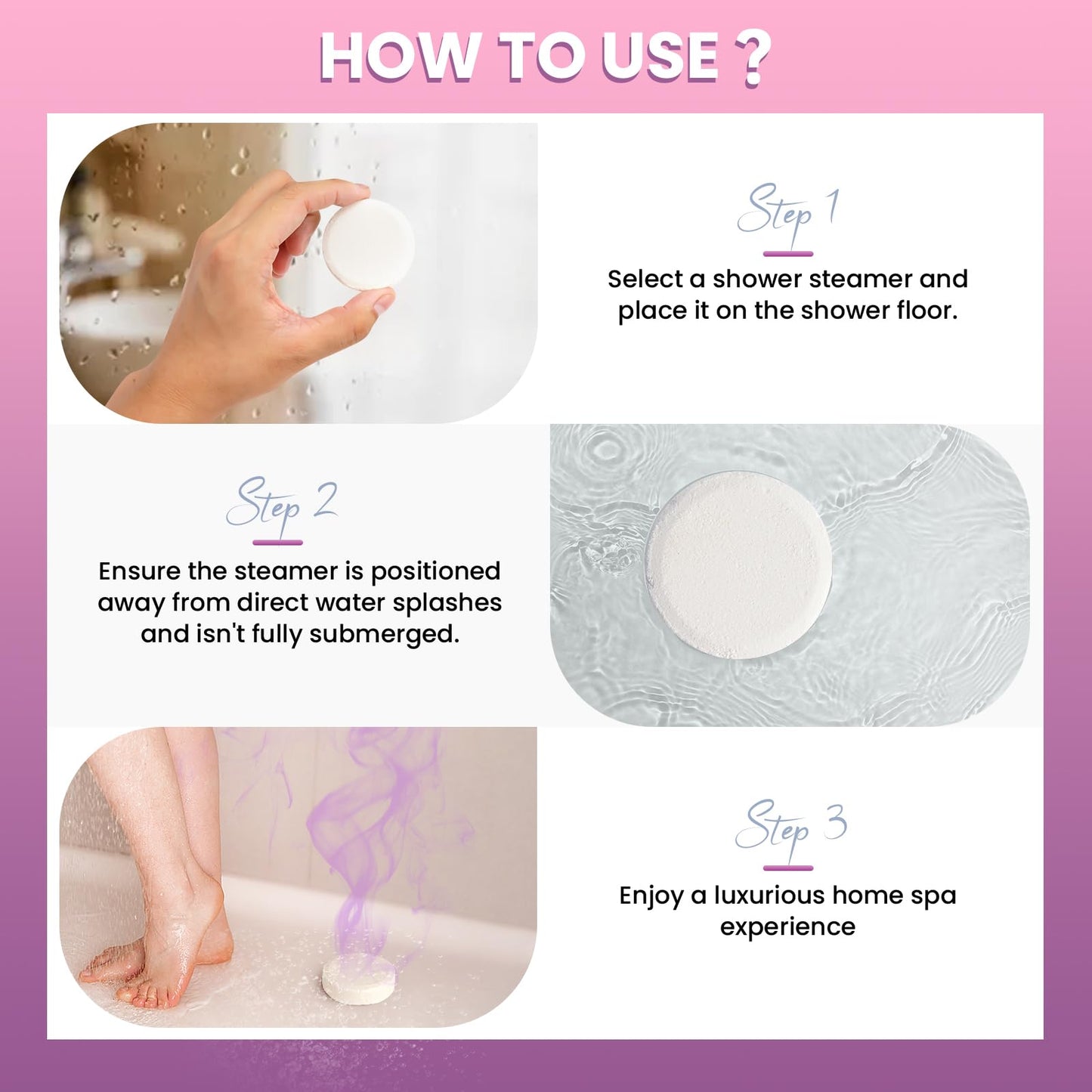 Infographic showing how hot water vapor activates the eucalyptus and mint essential oil steam.