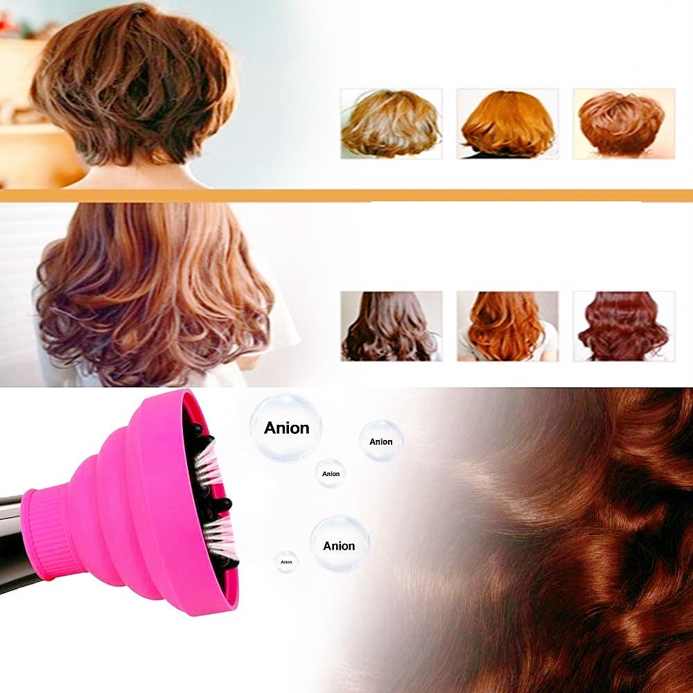 Close up view of the flexible nozzle interface on the WENHUAZAI rose red salon grade hair diffuser tool