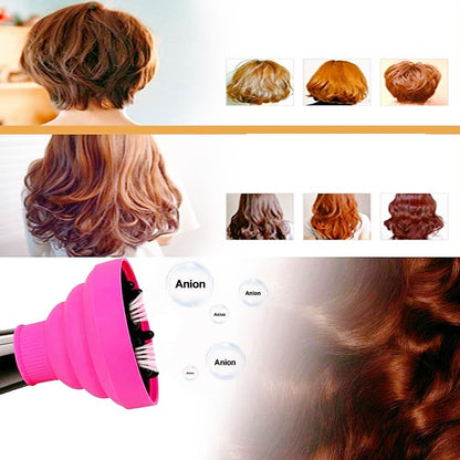 Close up view of the flexible nozzle interface on the WENHUAZAI rose red salon grade hair diffuser tool