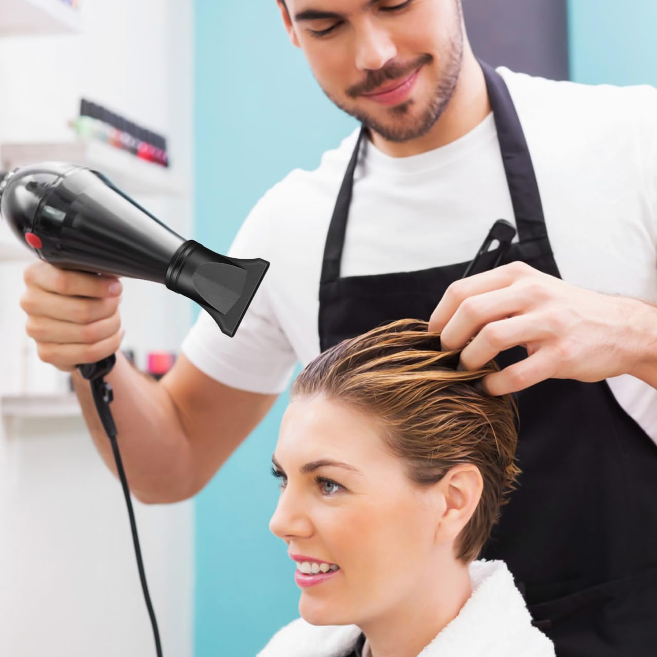 Side angle view of the dual pack professional hair dryer attachments for smooth finishing.