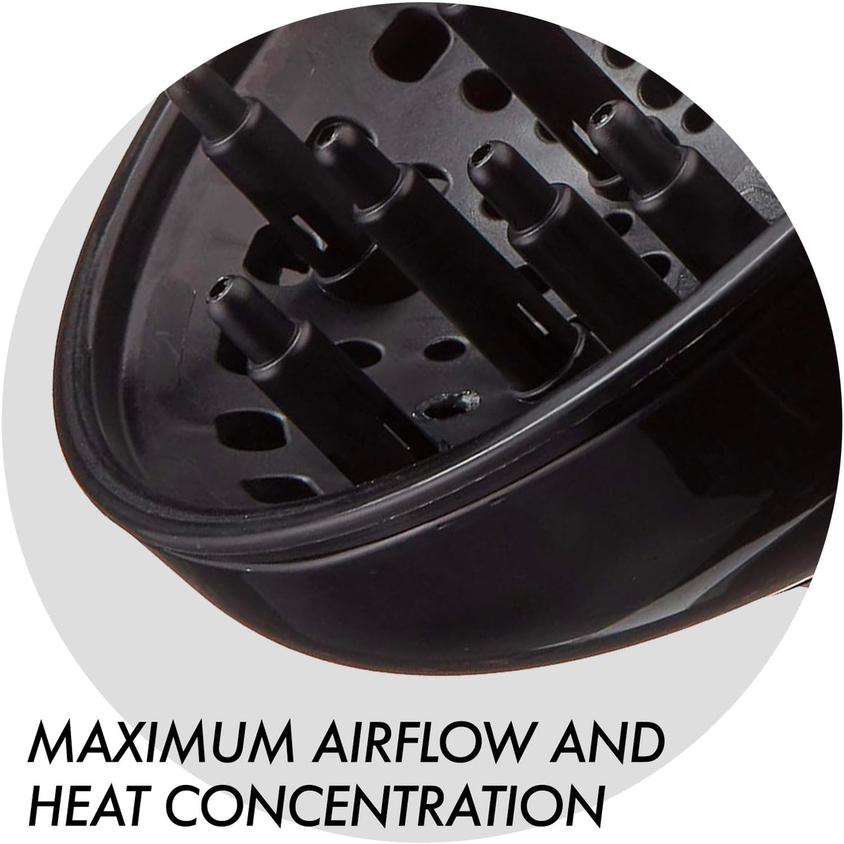 Side angle view of the Italian designed Sam Villa deep bowl finger diffuser for curly hair.