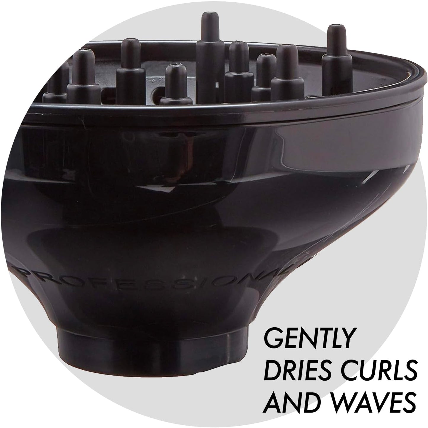 Close up view of the tourmaline infused interior fingers of the Sam Villa professional hair diffuser.