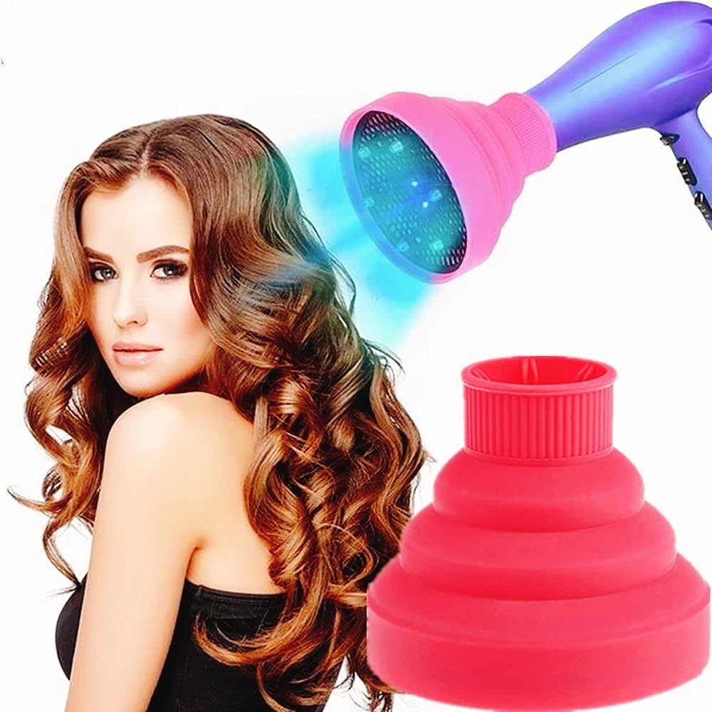Top view looking into the deep bowl of the WENHAIZAI rose red diffuser attachment designed for defining curly hair