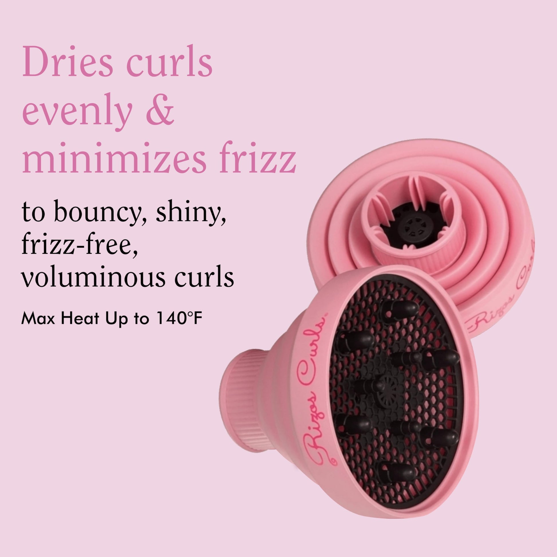 Rizos Curls silicone diffuser folded completely flat for compact travel storage