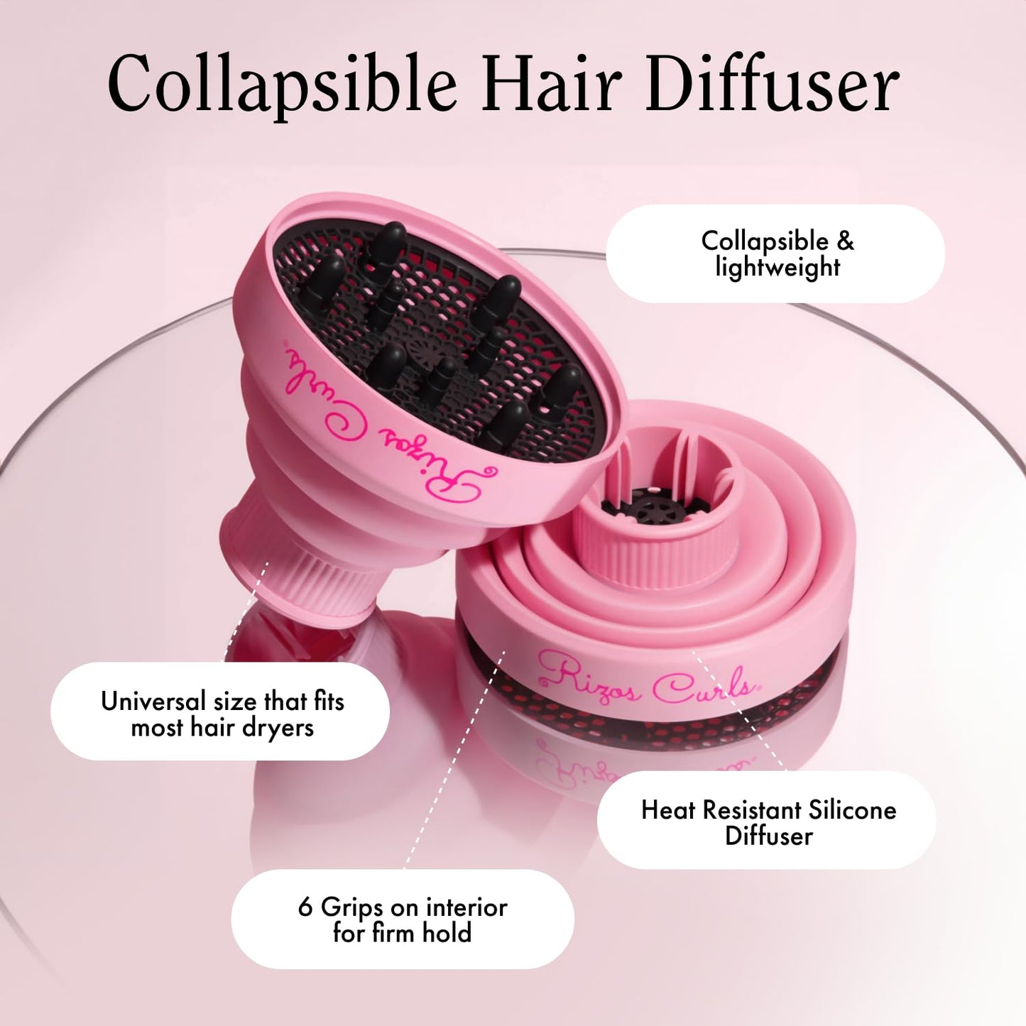 Universal fit pink silicone diffuser bowl showing the wide opening and short interior prongs