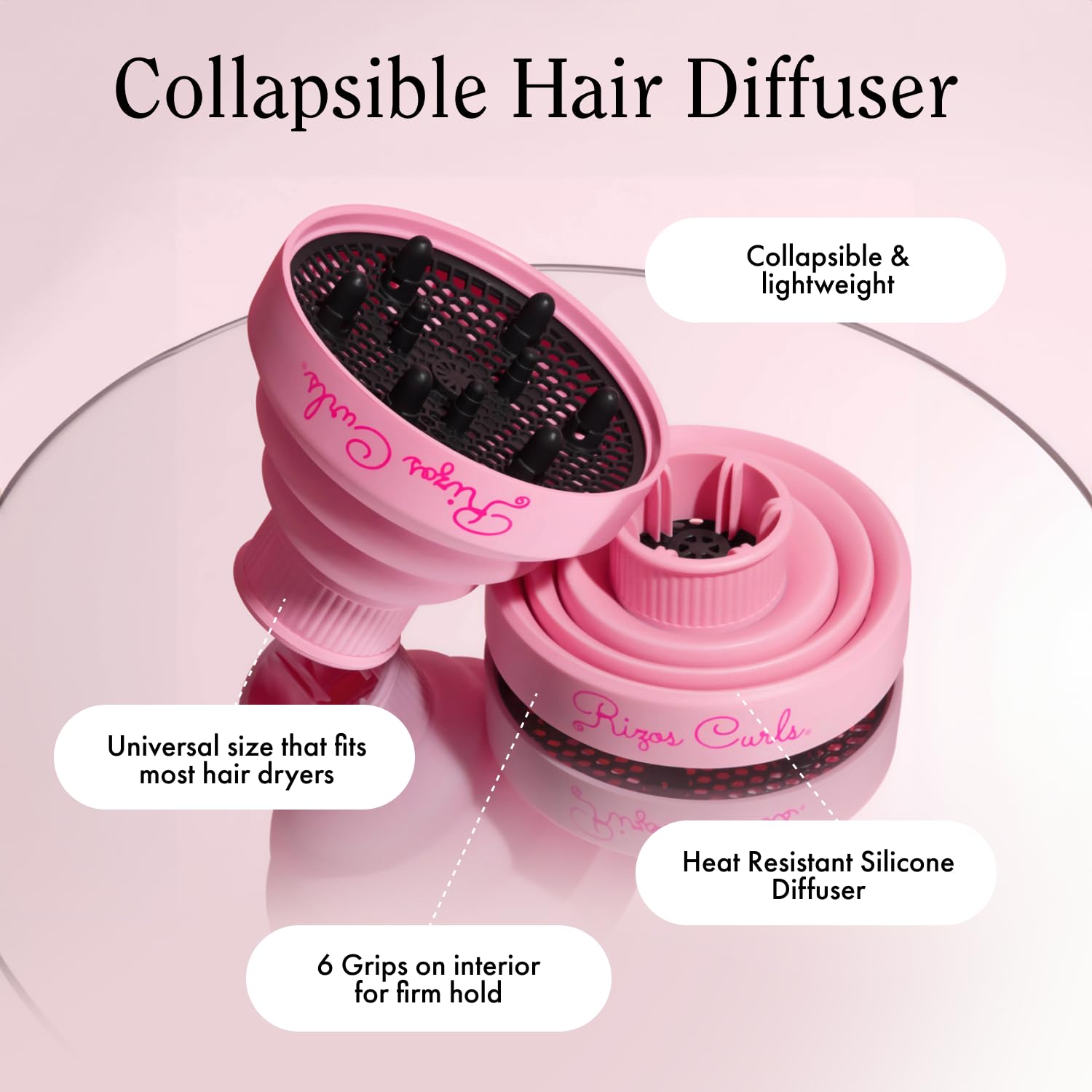 Universal fit pink silicone diffuser bowl showing the wide opening and short interior prongs