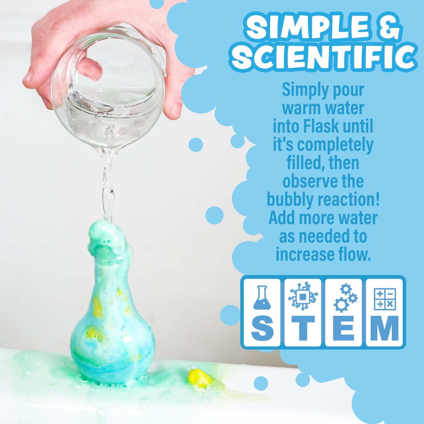 Close up of the kid friendly science flask container designed for easy gripping by small hands.