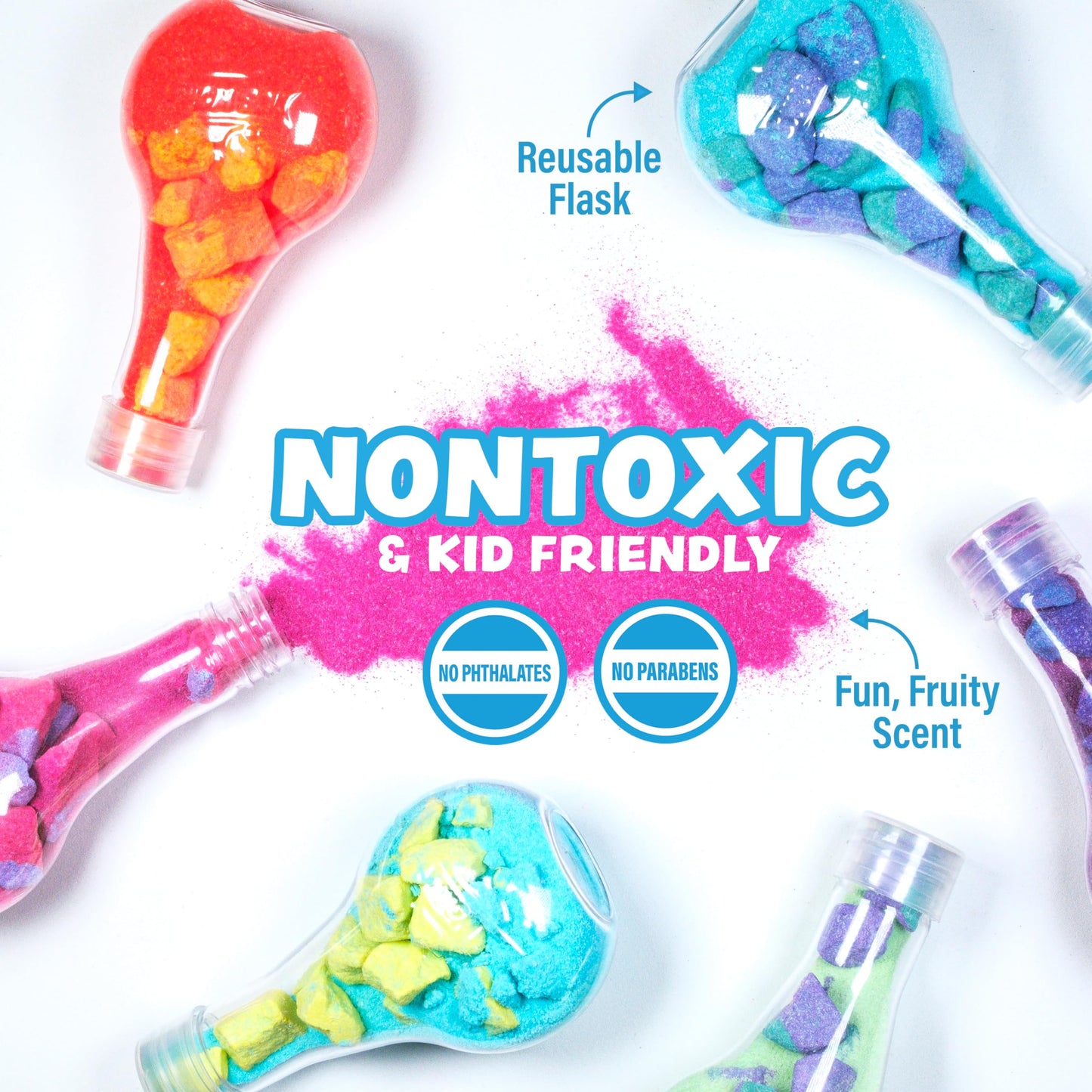 Bubbling and foaming colored streams from the Tub Works sensory bath toy mixing with water.